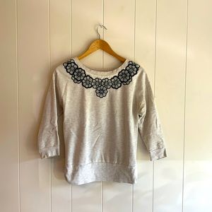 Anthropologie Floral Embroidered Crewneck Sweatshirt